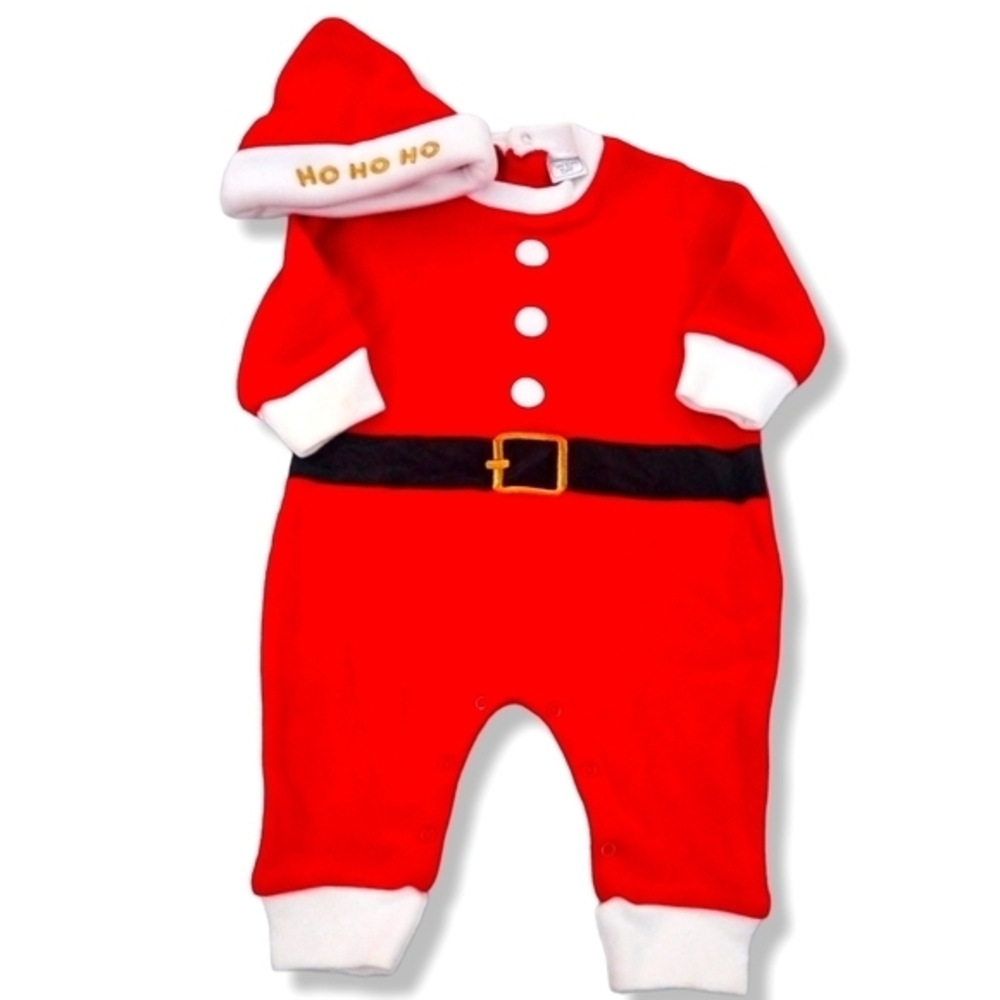 Mandal Bay Coverall Santa Suit & Hat Baby Size 6 Months Red Ribbed Knit One Pc - Picture 3 of 6
